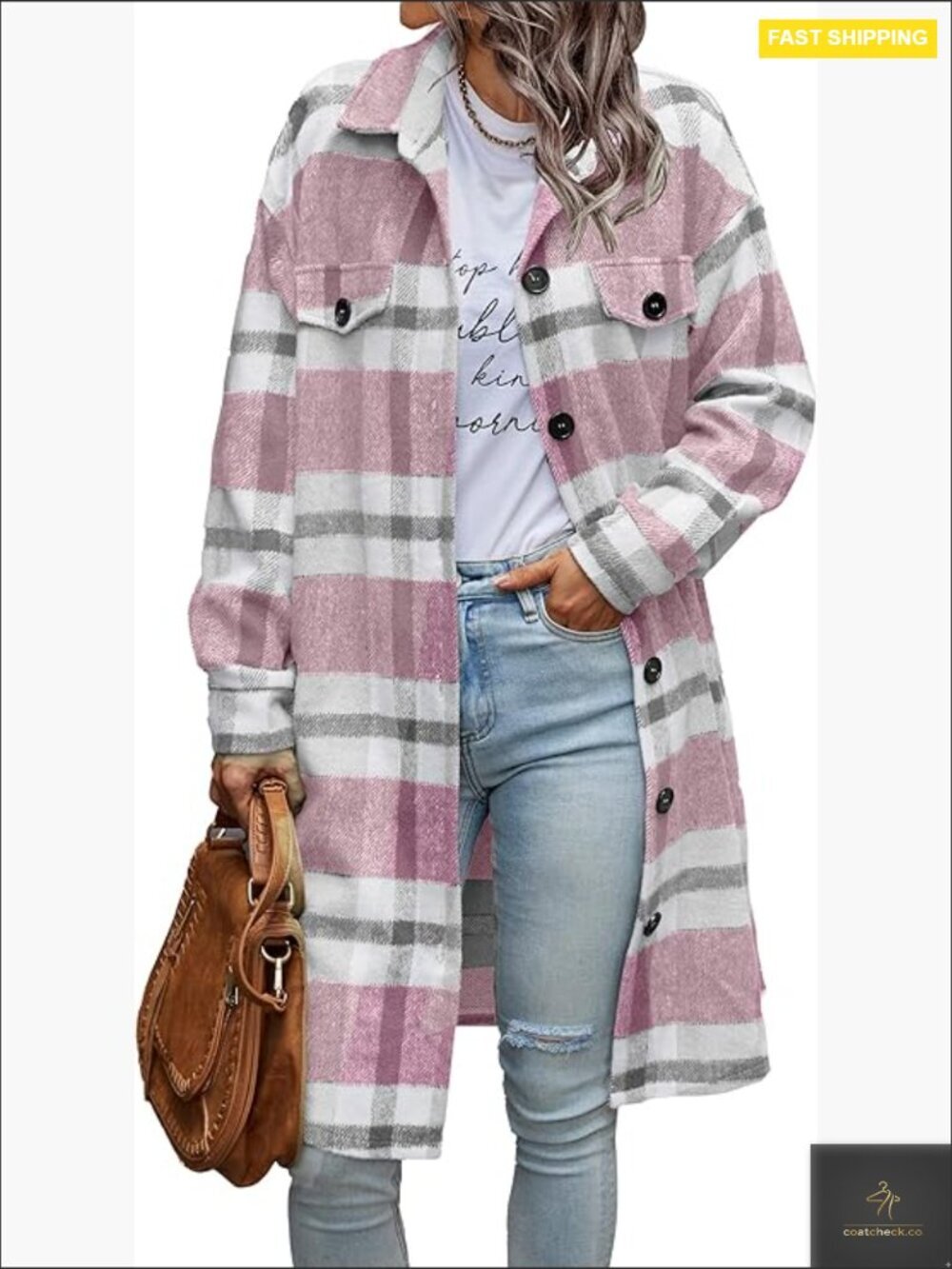 Long Sleeve Button Down Plaid Shacket Jacket Oversized Flannel Coat Winter